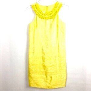 London Times | Women's Yellow Sleeveless Crew Neck Back Zip Midi Dress Size 4